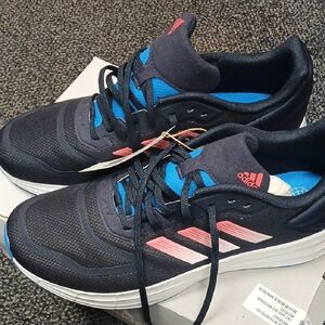 Adidas Black and Blue Shoes with Pink Accents